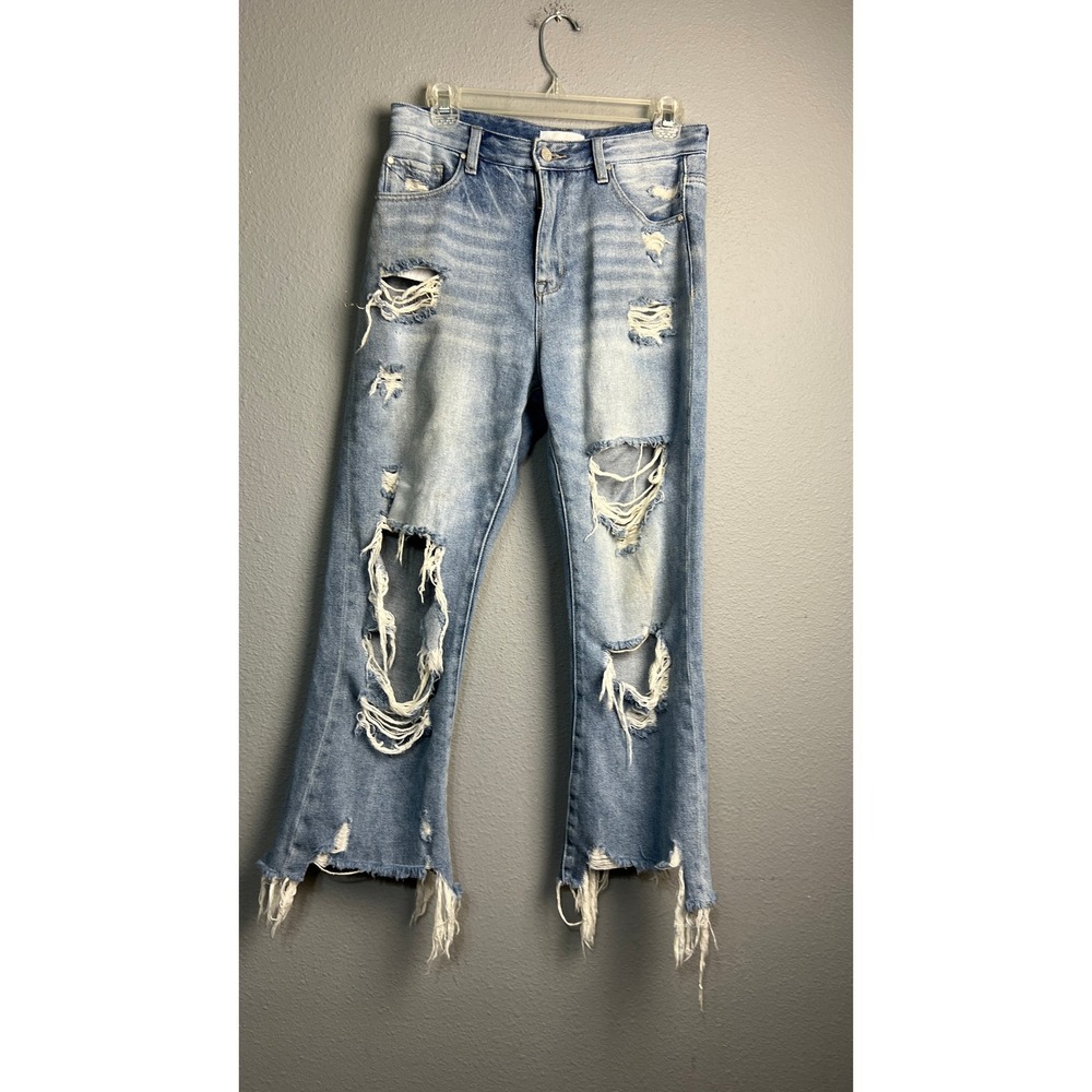 Petra 153 Los Angeles Distressed Flare Jeans Light Wash Blue Sz 7/27 Retro Boho